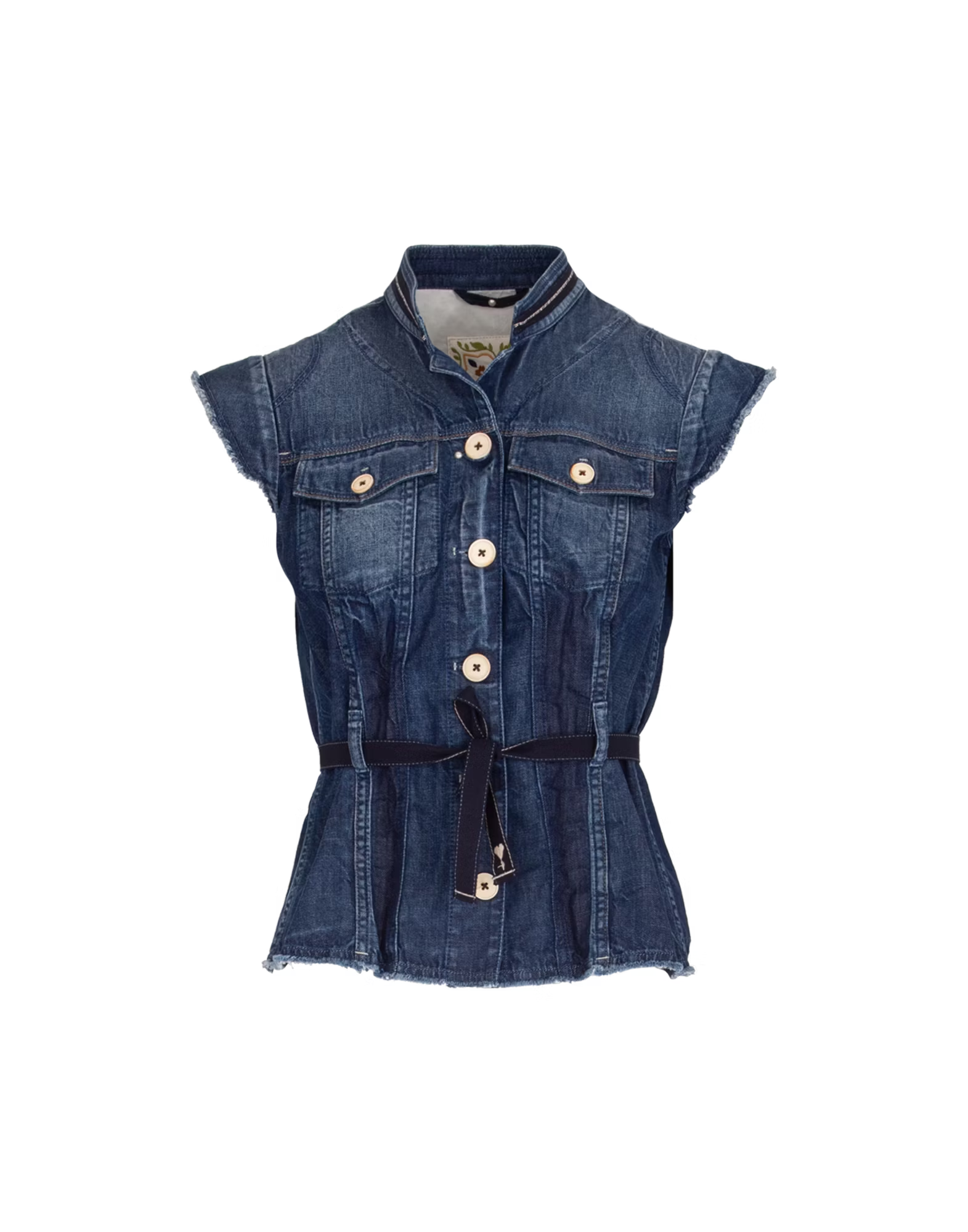 Raise Up Indigo denim vest with waist tie