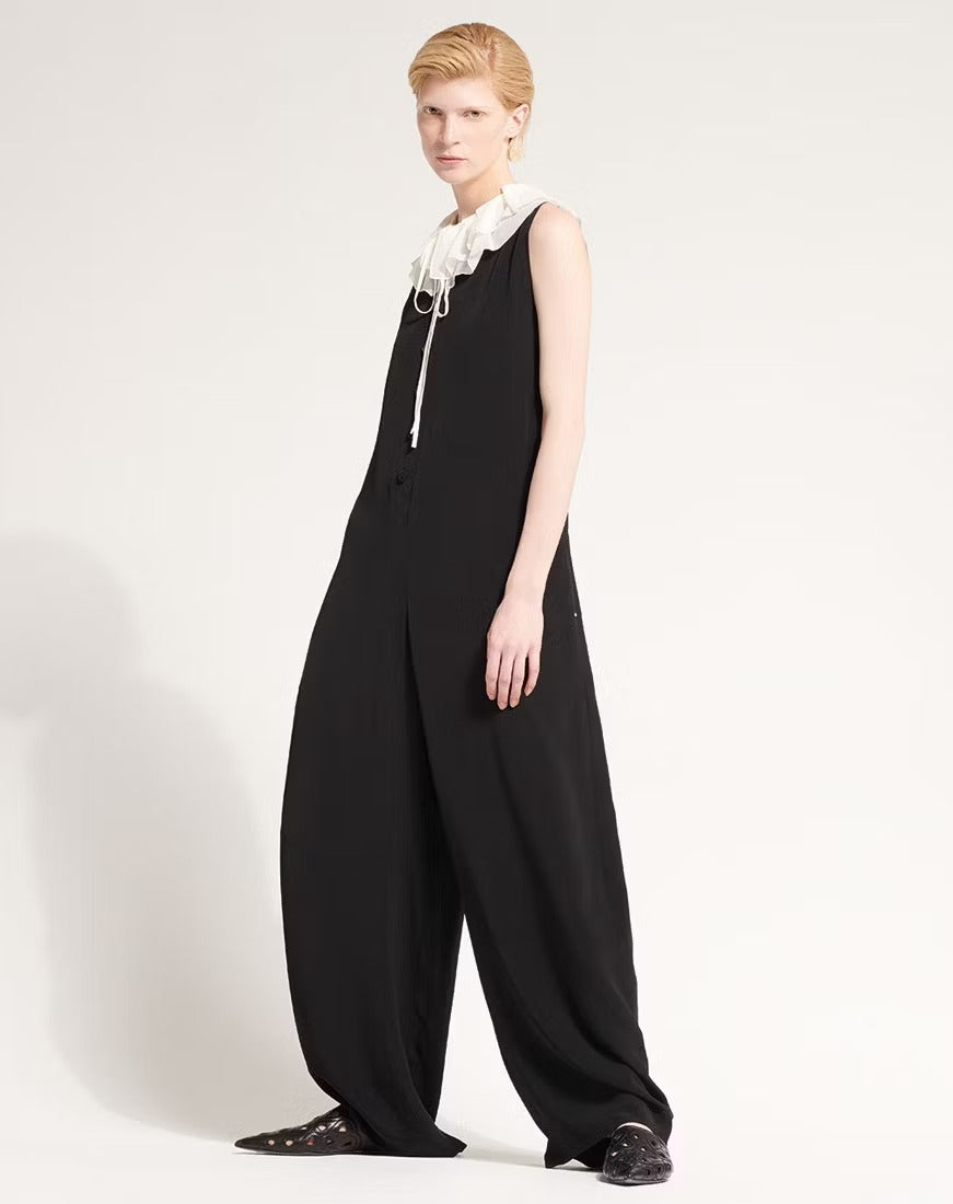 Peep silk georgette top with ruffled collar