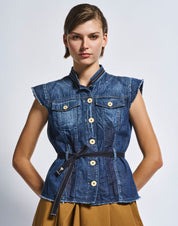 Raise Up Indigo denim vest with waist tie