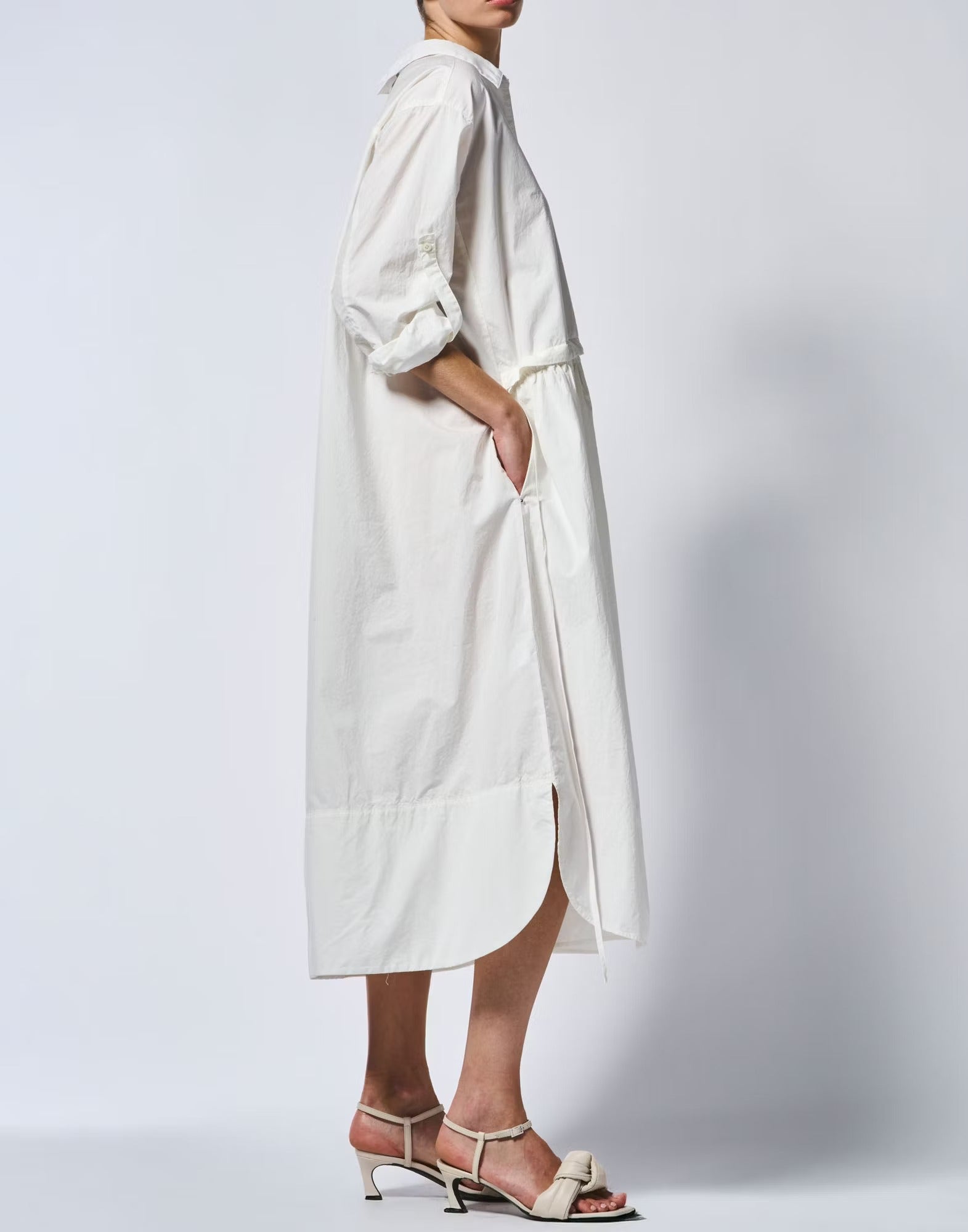 Tomorrow White cotton poplin midi tunic shirtdress
