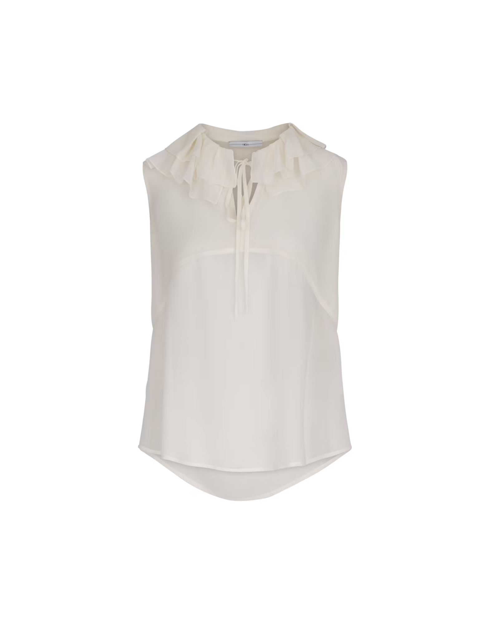 Peep silk georgette top with ruffled collar