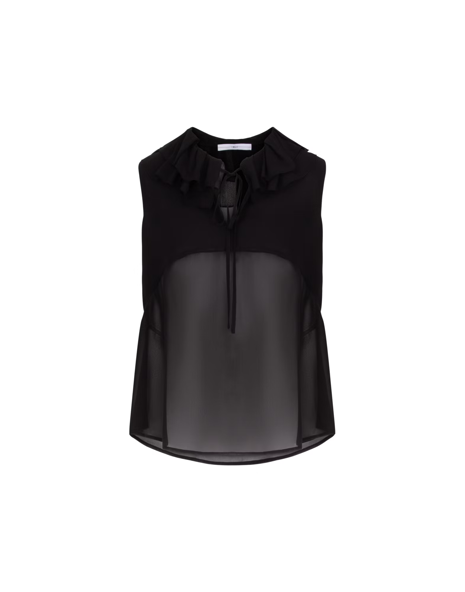 Peep silk georgette top with ruffled collar