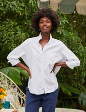 Eileen White Ruffle Collar Button-Up Shirt