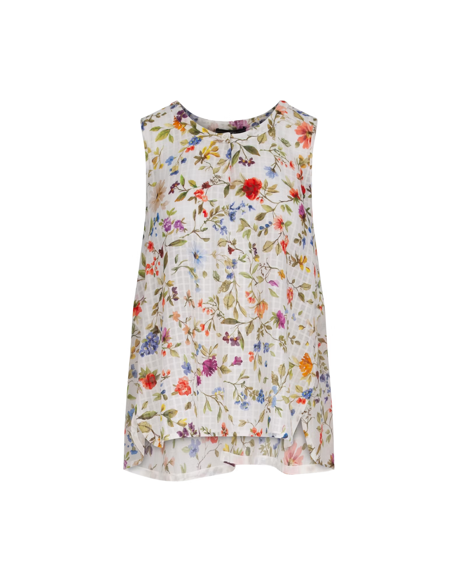 Lithe Sleeveless ivory silk and cotton shirt with floral print