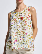 Lithe Sleeveless ivory silk and cotton shirt with floral print