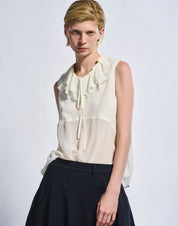 Peep silk georgette top with ruffled collar