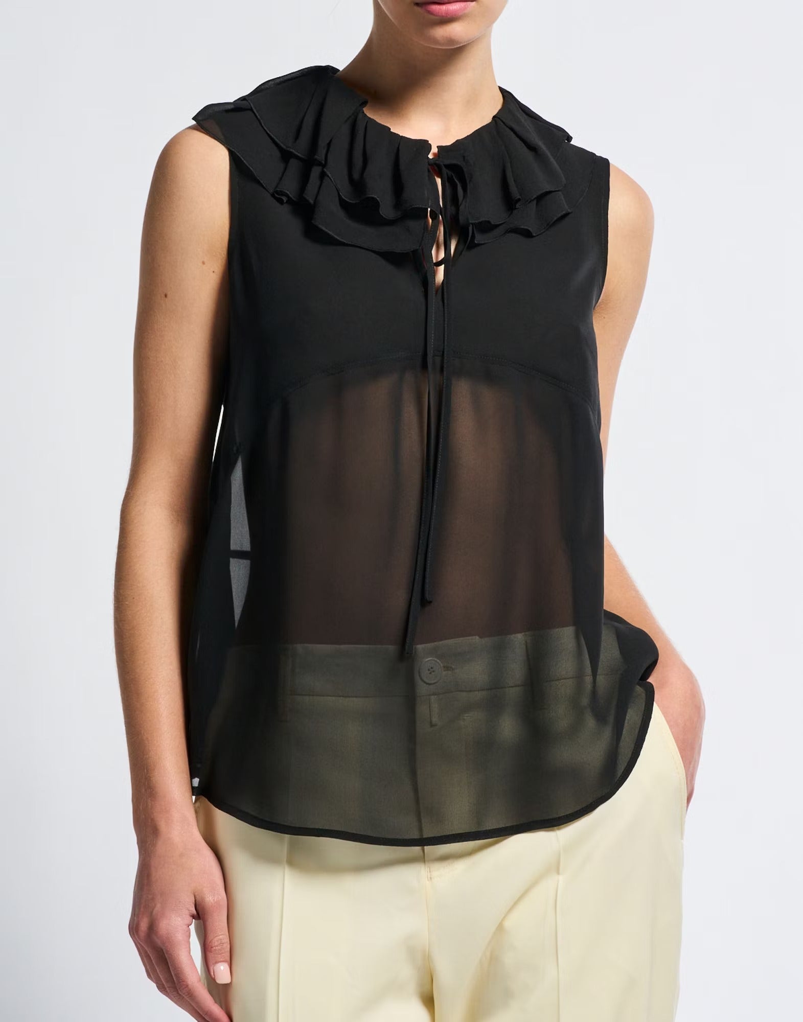 Peep silk georgette top with ruffled collar