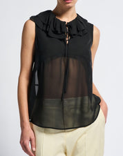 Peep silk georgette top with ruffled collar