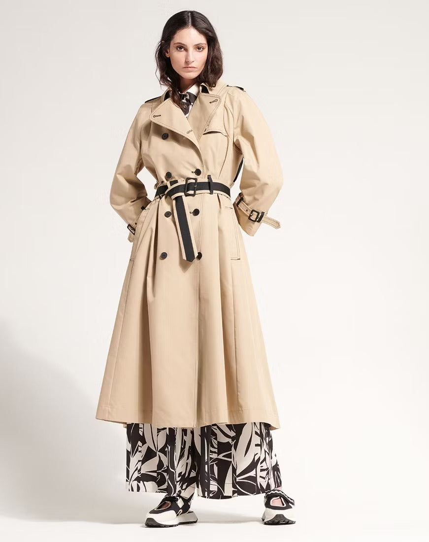 Intercept Double-breasted beige trench with black pleated back