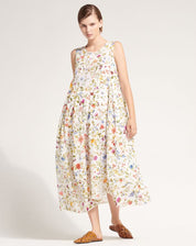 Awakening Silk and cotton white dress with floral print