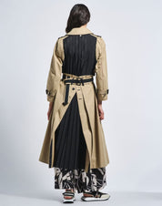 Intercept Double-breasted beige trench with black pleated back