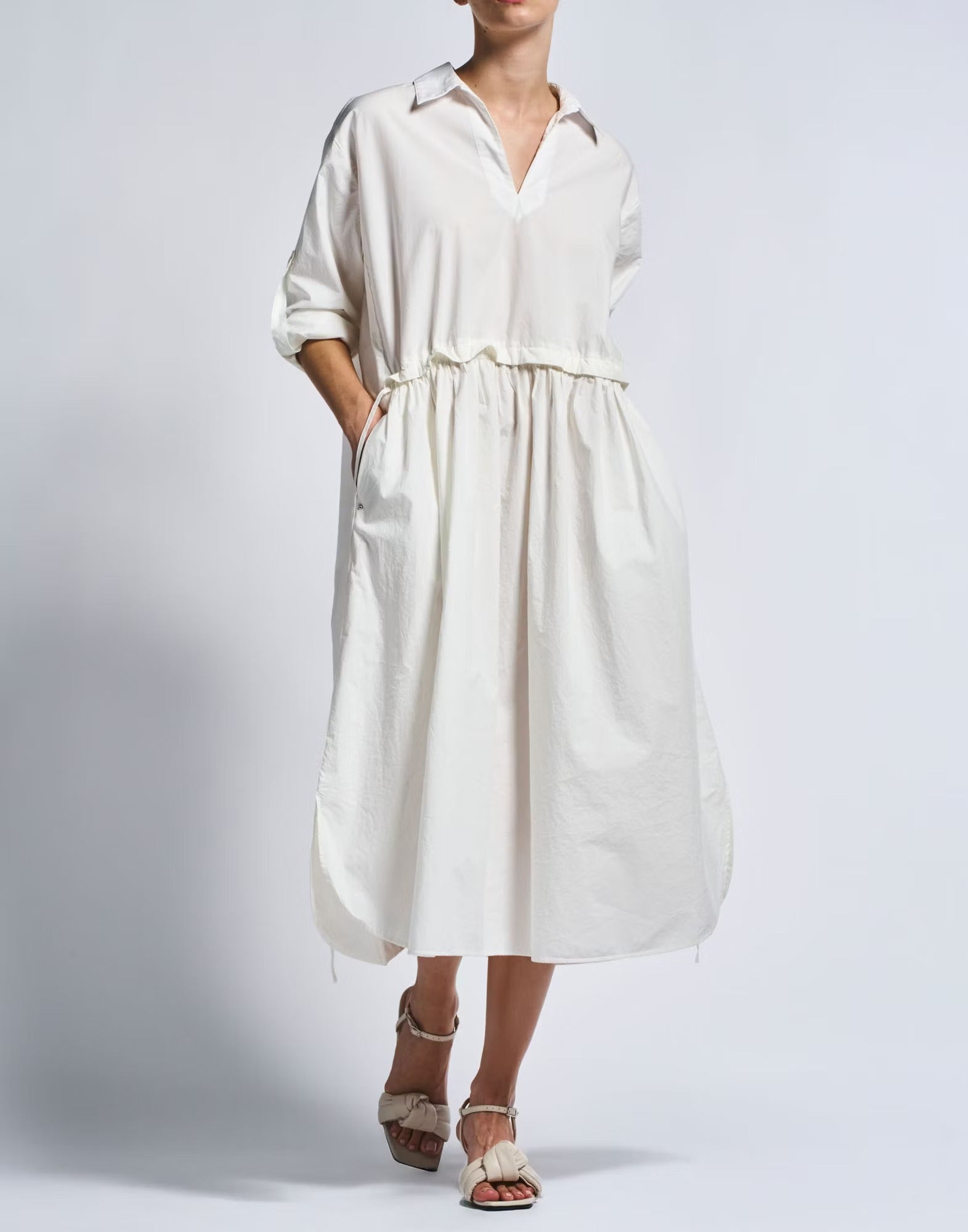Tomorrow White cotton poplin midi tunic shirtdress
