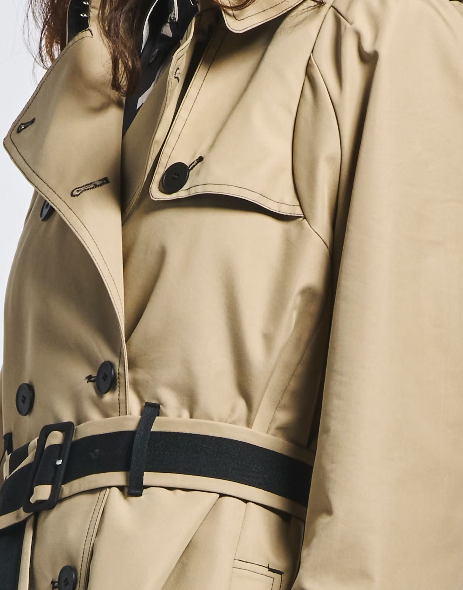 Intercept Double-breasted beige trench with black pleated back