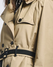 Intercept Double-breasted beige trench with black pleated back