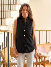 Fiona Black Ruffle Collar Sleeveless Button-Up Shirt