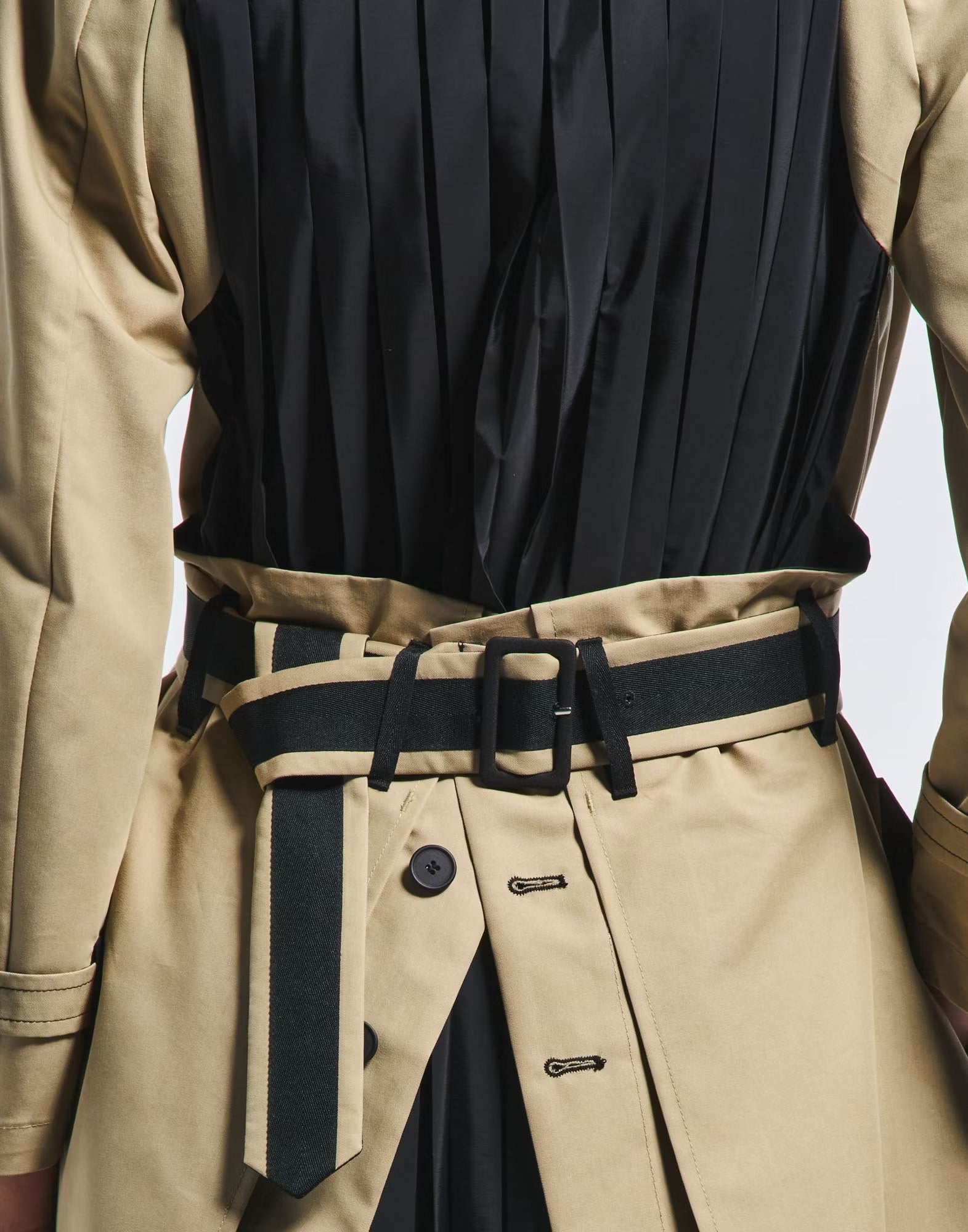Intercept Double-breasted beige trench with black pleated back