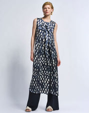 Perfectionist Silk satin midi dress with blue and white polka dots