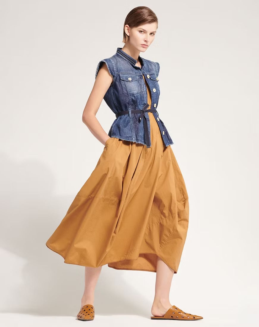 Raise Up Indigo denim vest with waist tie