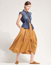 Raise Up Indigo denim vest with waist tie