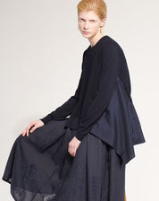 Illustrate Navy blue midi ramiè dress with embroidery