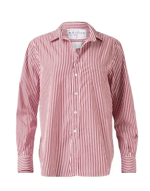 Eileen Relaxed Button-Up Shirt Maroon Stripe