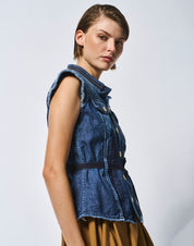Raise Up Indigo denim vest with waist tie