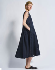 Illustrate Navy blue midi ramiè dress with embroidery
