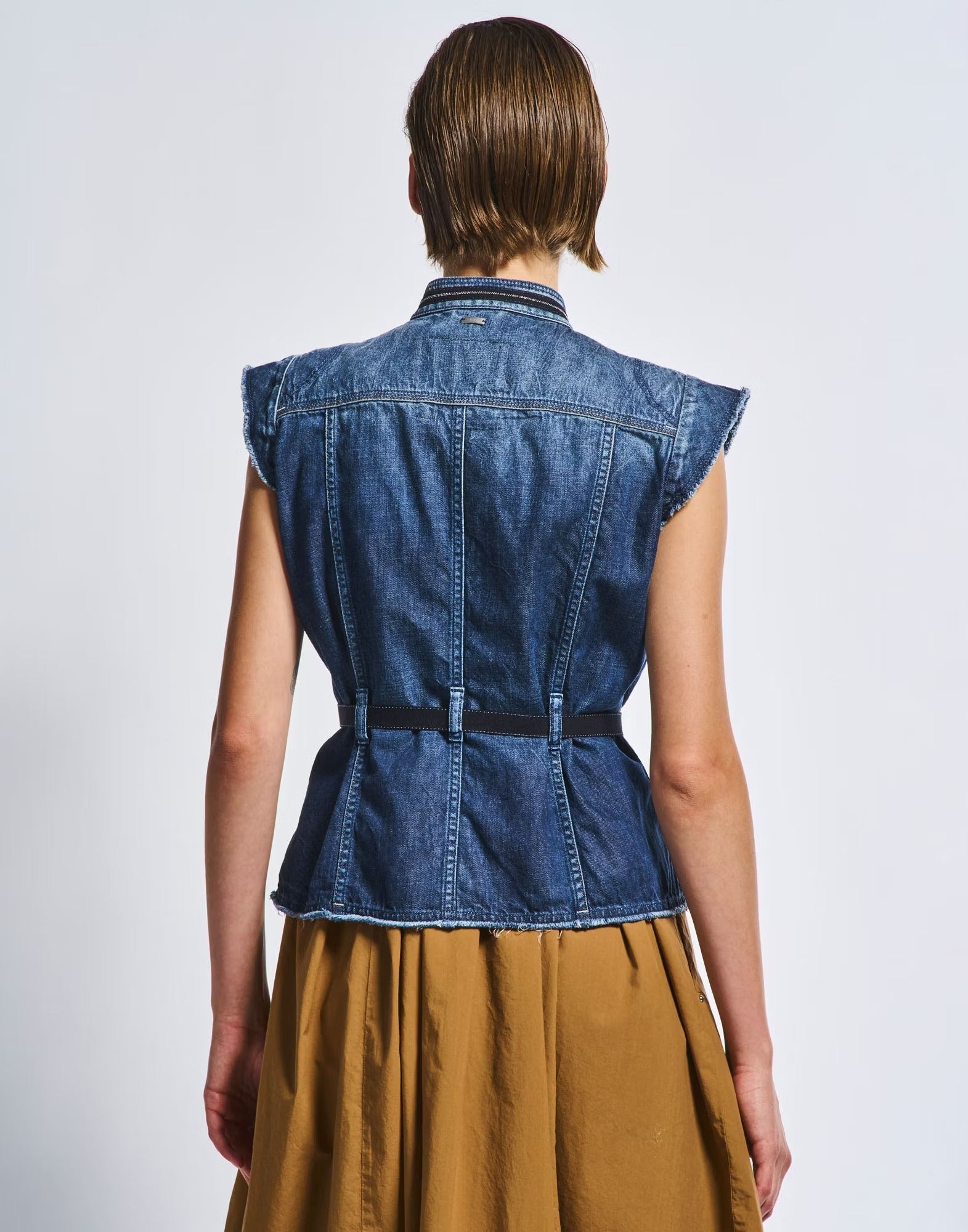 Raise Up Indigo denim vest with waist tie