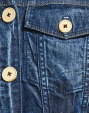 Raise Up Indigo denim vest with waist tie