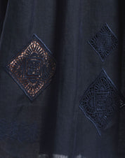 Illustrate Navy blue midi ramiè dress with embroidery