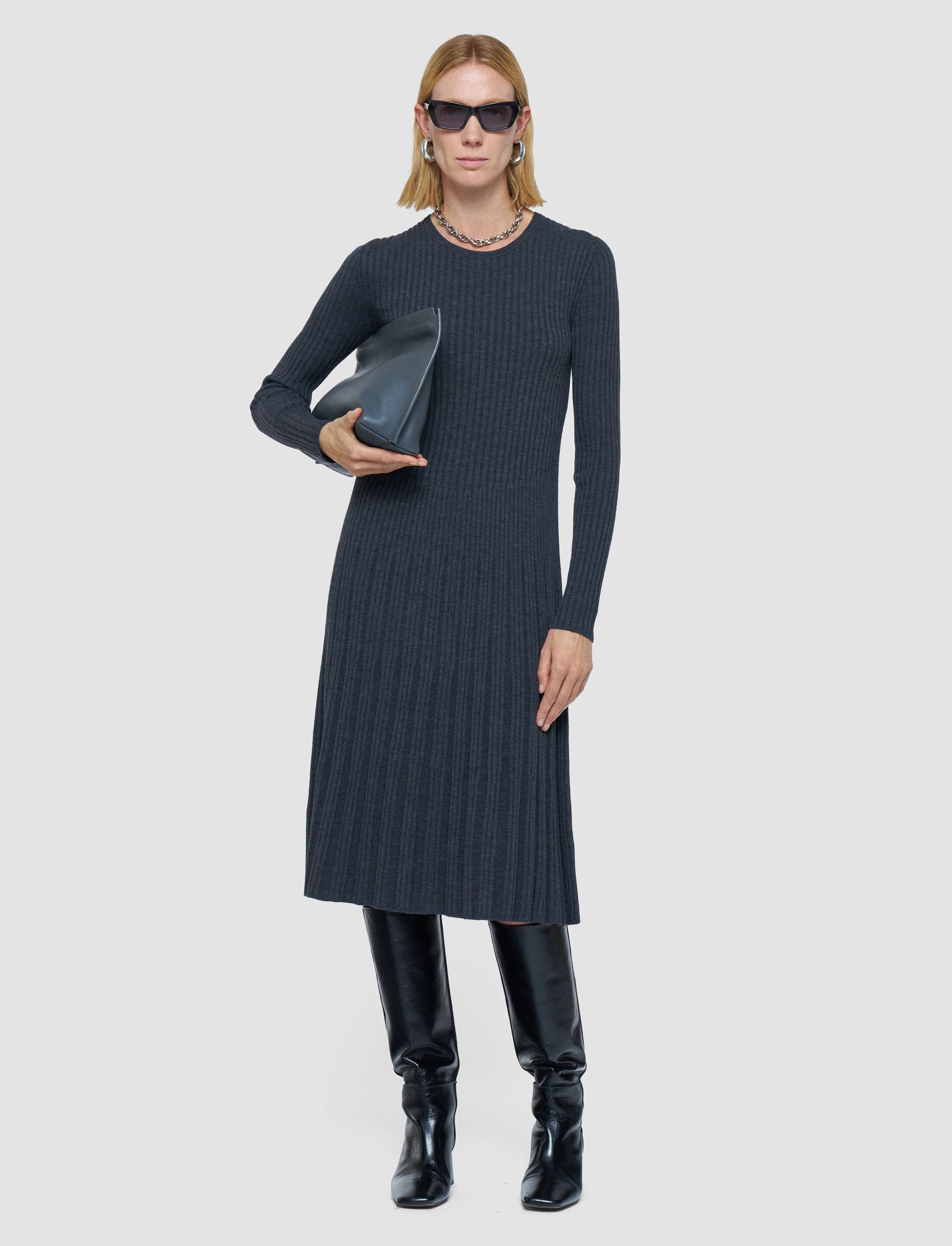 Merino Rib Knit Dress Grey