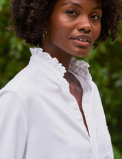 Eileen White Ruffle Collar Button-Up Shirt
