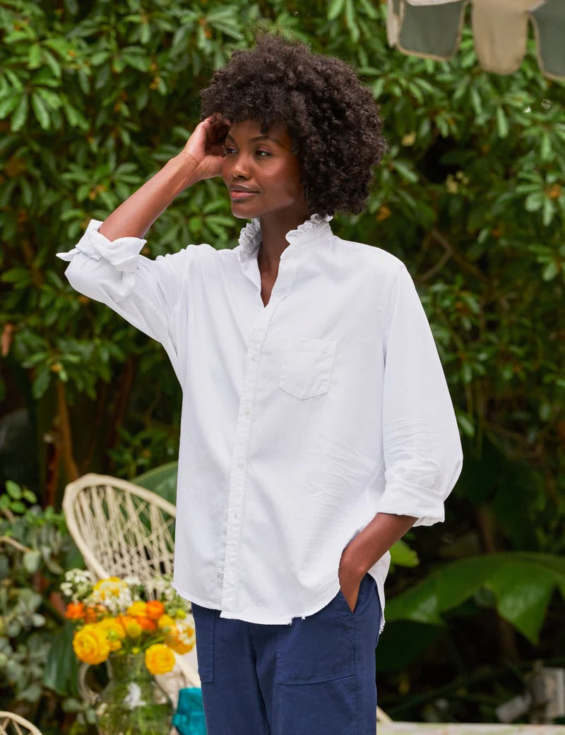 Eileen White Ruffle Collar Button-Up Shirt