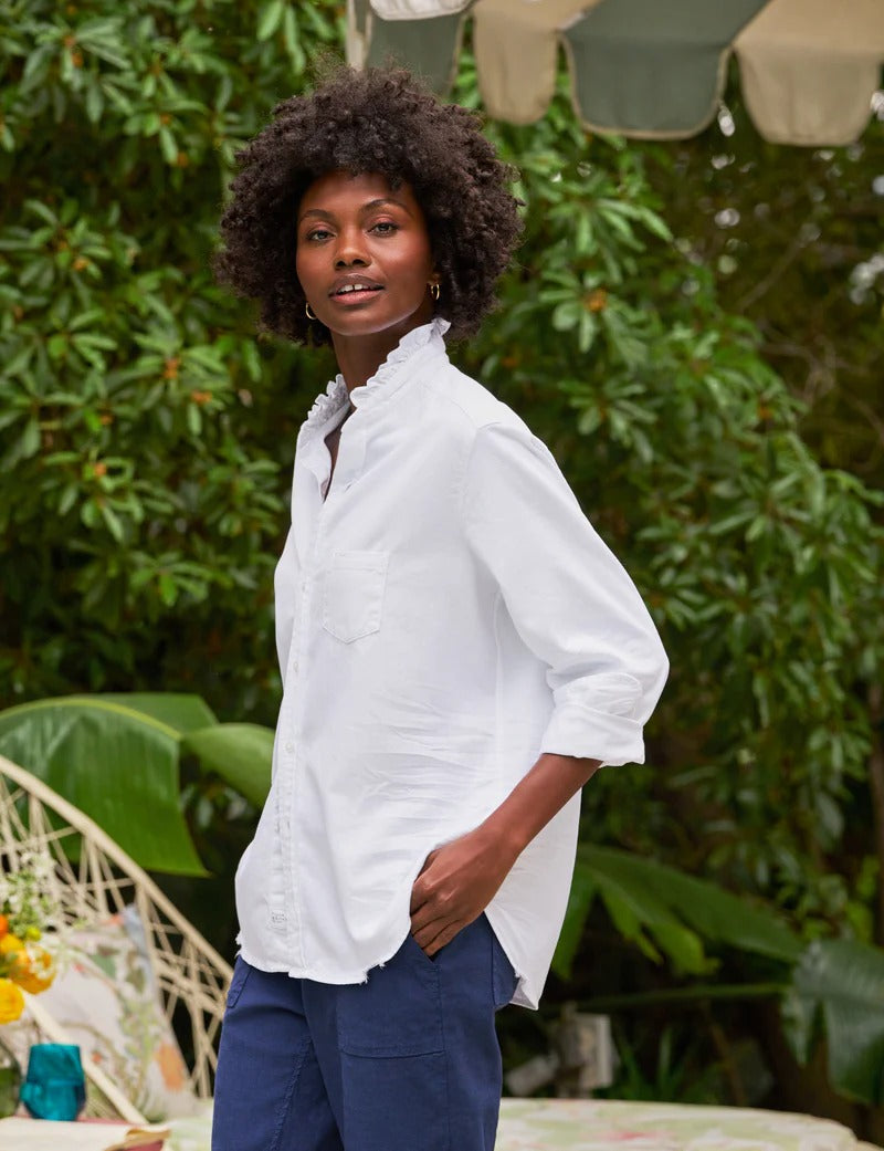 Eileen White Ruffle Collar Button-Up Shirt