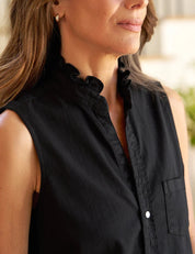 Fiona Black Ruffle Collar Sleeveless Button-Up Shirt