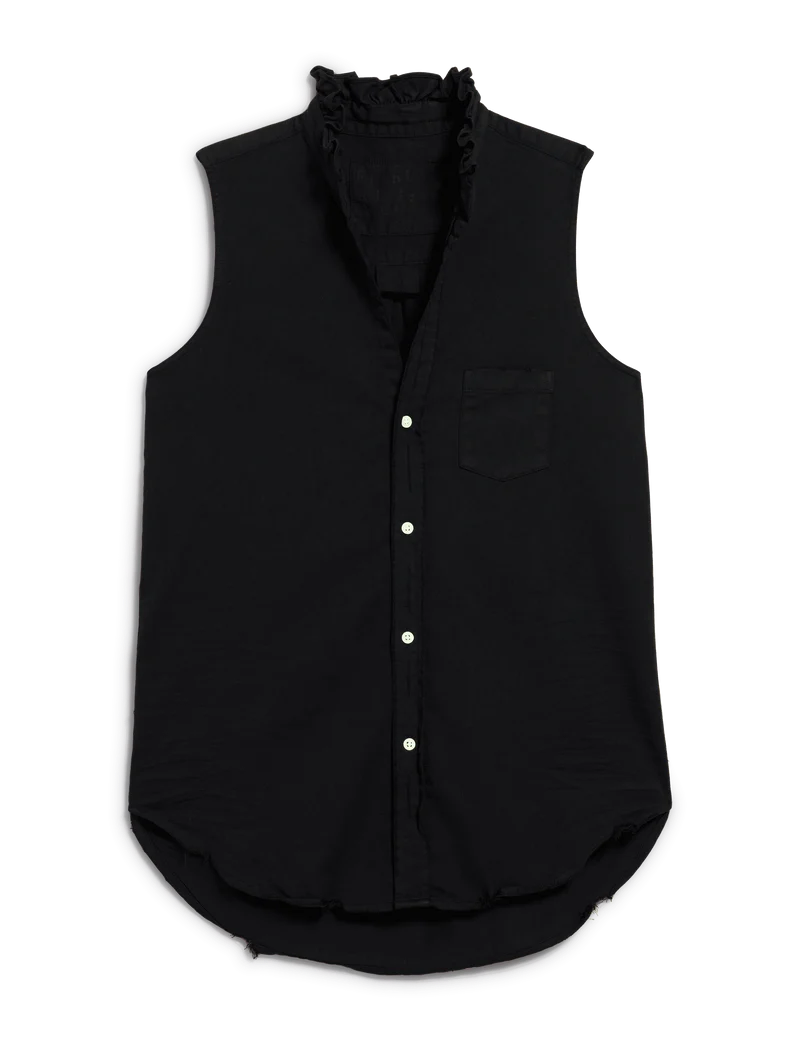 Fiona Black Ruffle Collar Sleeveless Button-Up Shirt