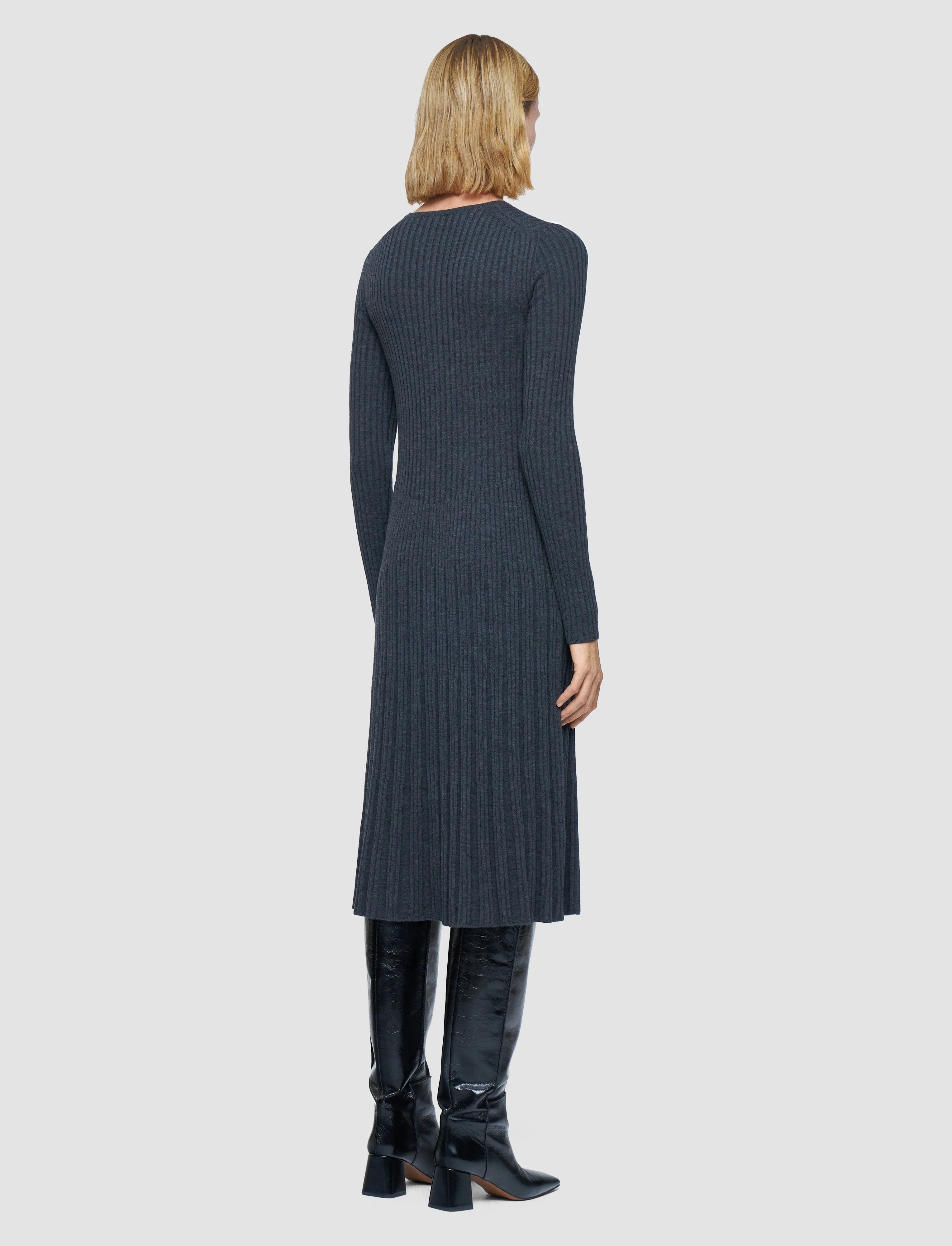 Merino Rib Knit Dress Grey