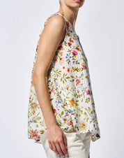 Lithe Sleeveless ivory silk and cotton shirt with floral print