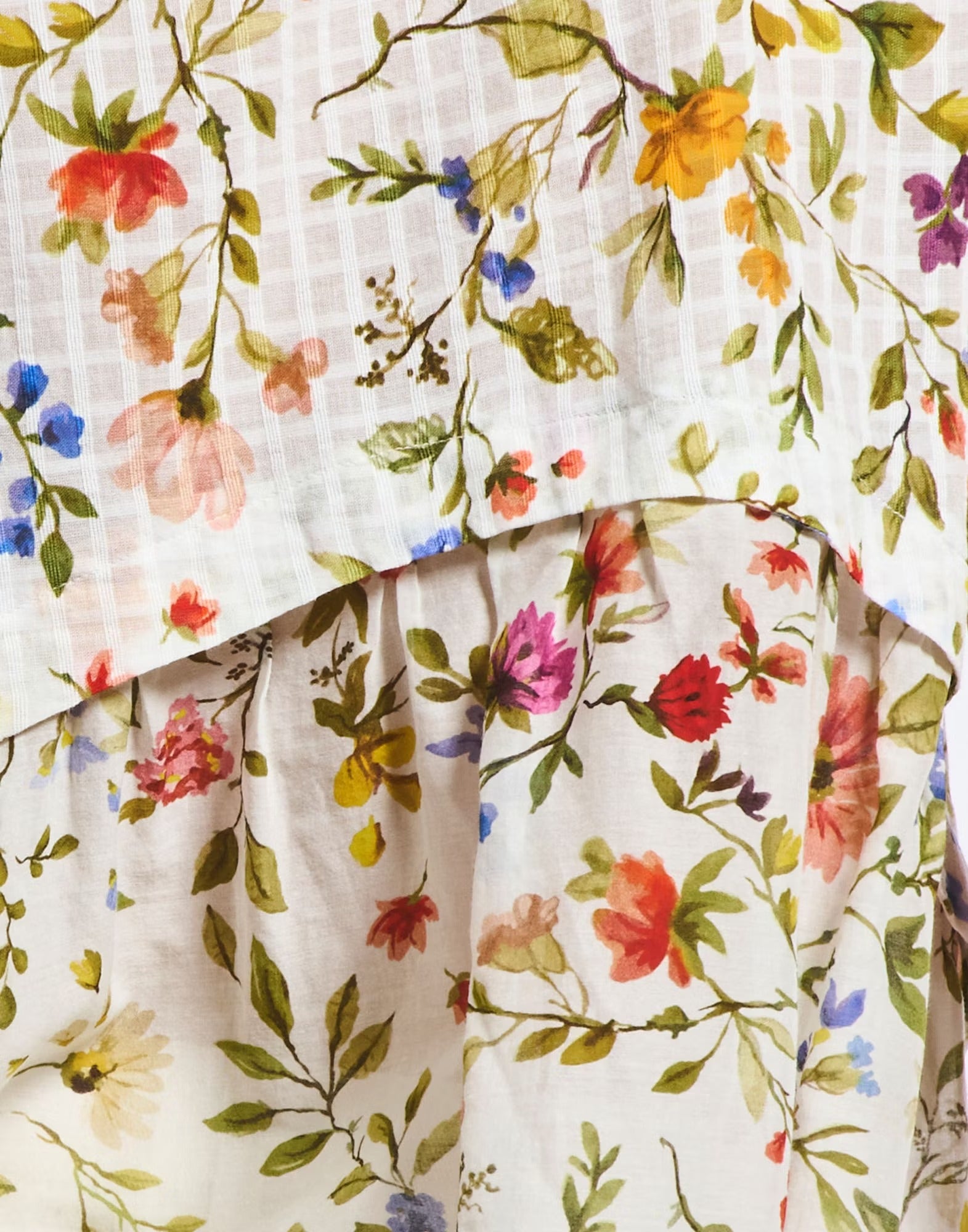 Lithe Sleeveless ivory silk and cotton shirt with floral print