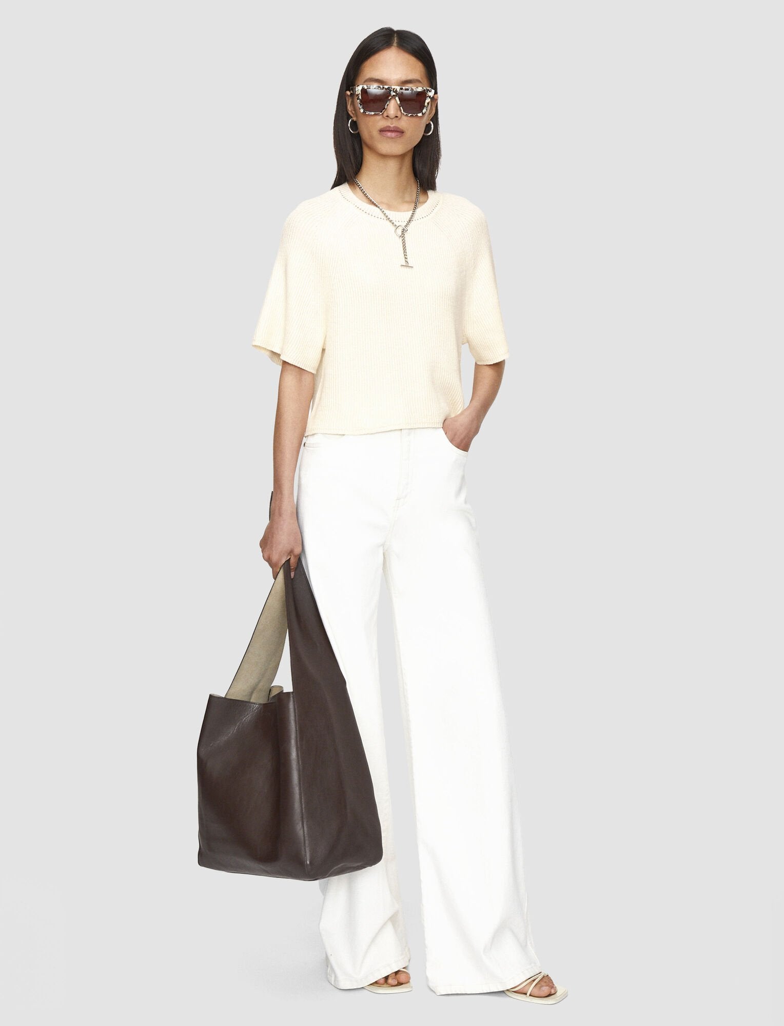 Linen Blend Knit Top Ivory