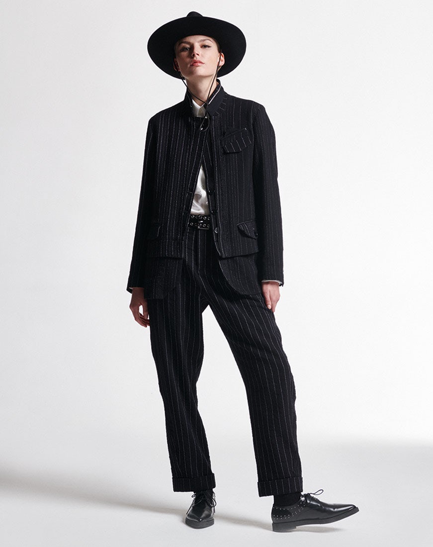Exceed Stand collar jacket in irregular pinstripe