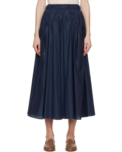 Eracle Navy Skirt Maxi Cotton Silk