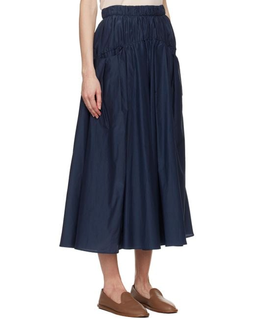 Eracle Navy Skirt Maxi Cotton Silk