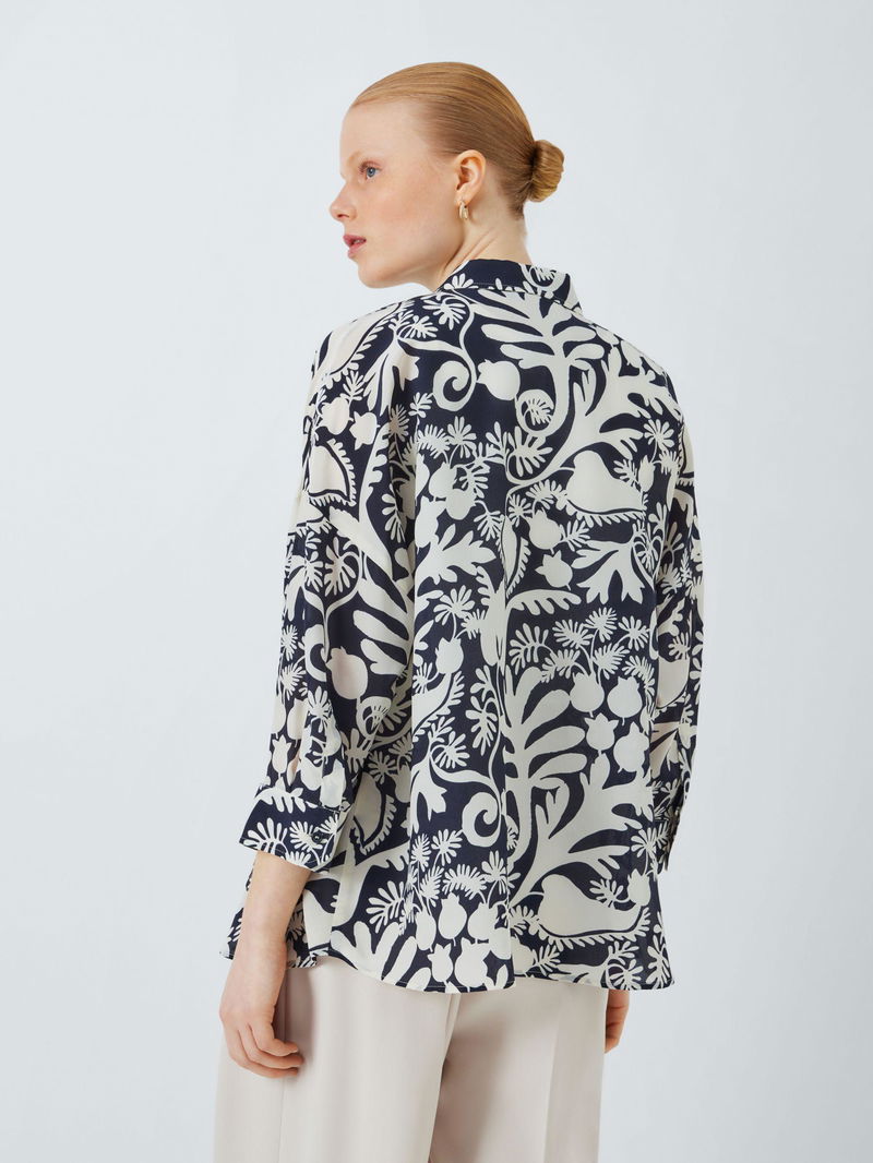 Peana Botanical Print Navy Silk Shirt