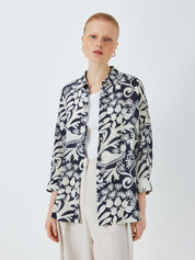 Peana Botanical Print Navy Silk Shirt