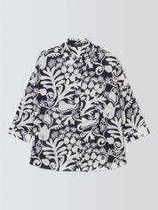 Peana Botanical Print Navy Silk Shirt