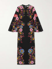 Finley Silk Crepe Dress Black Floral Printed