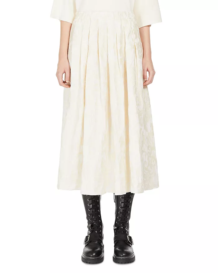 Anzio full embroidered cotton skirt ecru