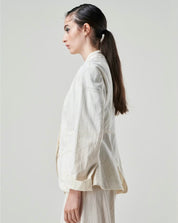 Affinity Pinstripe Collarless Jacket in Off White