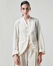 Affinity Pinstripe Collarless Jacket in Off White